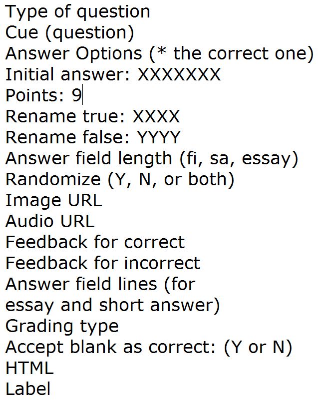 list of question fields