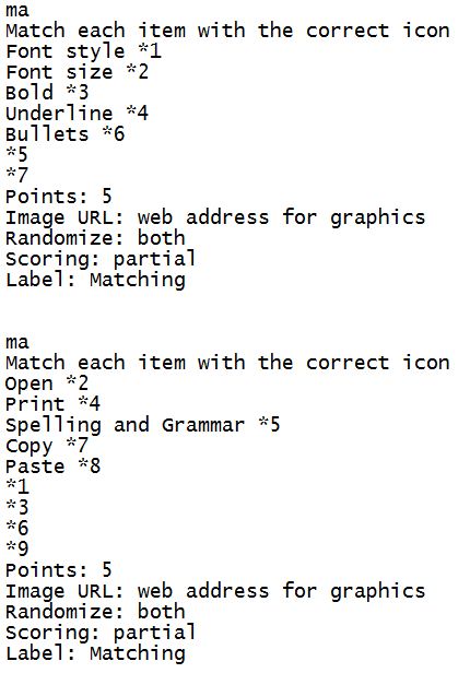exported formats for matching questions